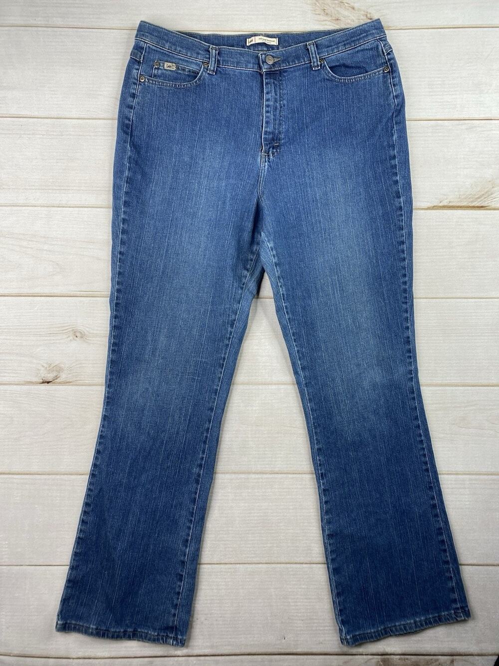 Lee Jeans Womens Size 16 Long Relaxed Bootcut High Rise Stretch Denim Distressed
